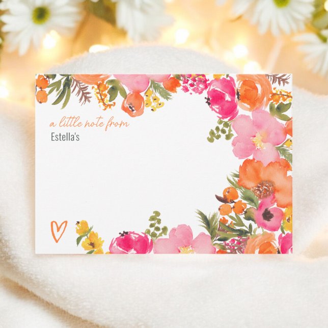 Bold Orange flowers script bridal shower  Note Card (Bold Orange flowers script bridal shower Note Card)