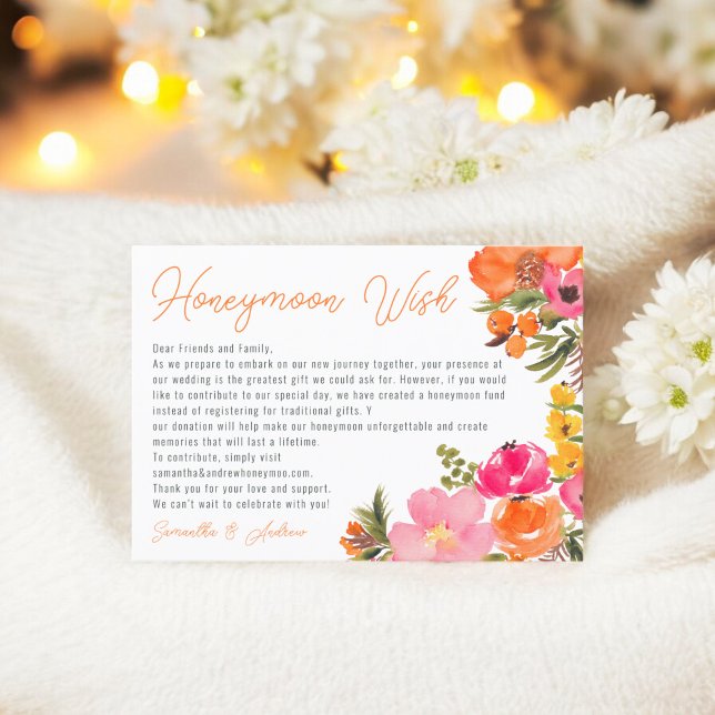 Bold orange flowers wishing well wedding enclosure card (Bold orange flowers wishing well wedding enclosure card)
