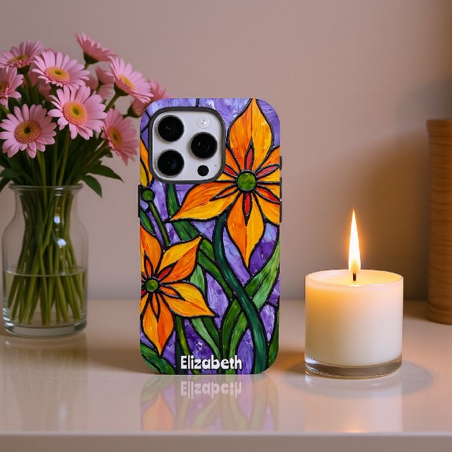  Bold Orange Flowers with Purple Background Case-Mate iPhone Case (Creator Uploaded)