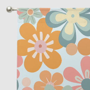 Bold Orange Green Pink Retro Flower Pattern Sheer Curtains