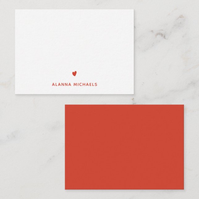 Bold Orange Heart and Name Note Card (Front/Back)