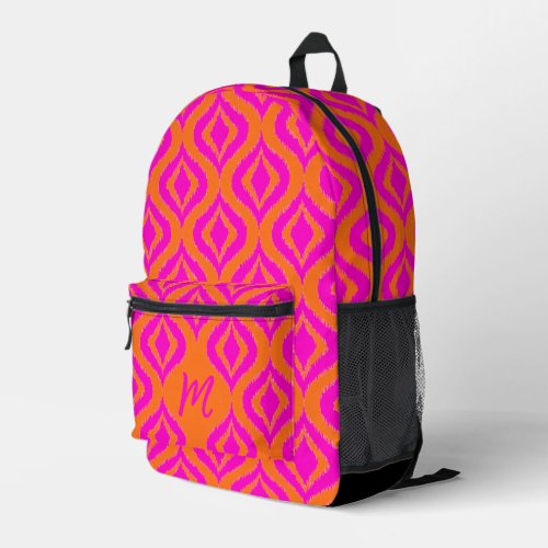 Bold Orange Hot Pink Ikat Midcentury Art Pattern Printed Backpack