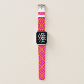 Bold Orange Hot Pink Summer Ikat Ogee Art Pattern Apple Watch Band by All_In_Cute_Fun at Zazzle