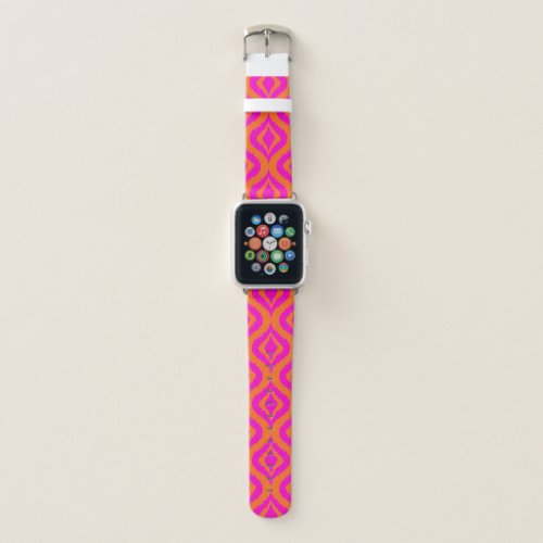 Bold Orange Hot Pink Summer Ikat Ogee Art Pattern Apple Watch Band