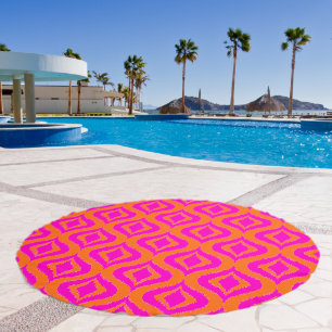 Bold Orange Hot Pink Summer Ikat Ogee Art Pattern Beach Towel