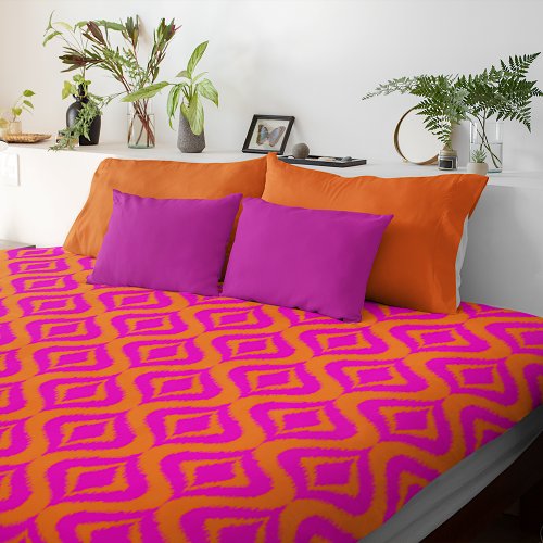Bold Orange Hot Pink Summer Ikat Ogee Art Pattern Duvet Cover