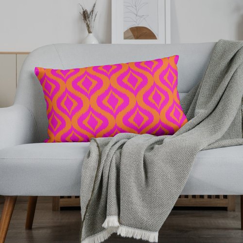 Bold Orange Hot Pink Summer Ikat Ogee Art Pattern Lumbar Pillow