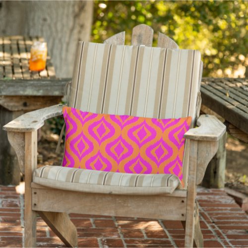 Bold Orange Hot Pink Summer Ikat Ogee Art Pattern Lumbar Pillow