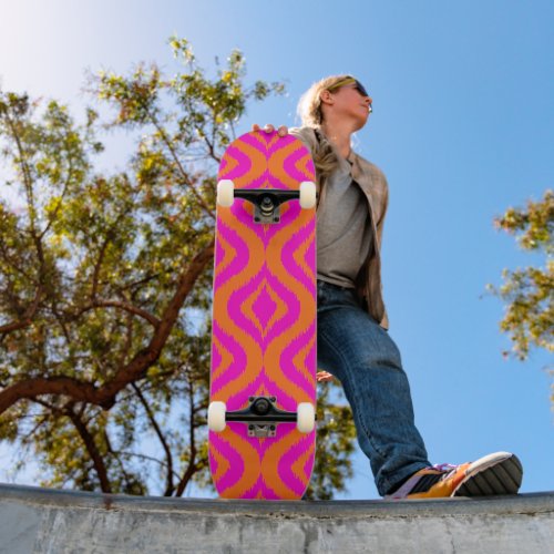 Bold Orange Hot Pink Summer Ikat Ogee Art Pattern Skateboard