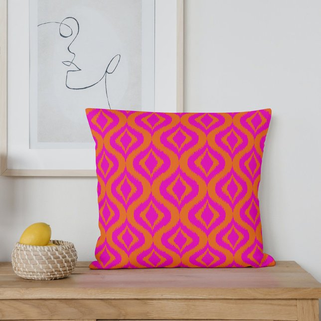 Bold Orange Hot Pink Summer Ikat Ogee Art Pattern Throw Pillow (Creator Uploaded)