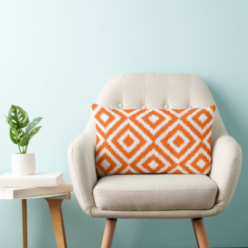 Bold Orange Ikat Squares Mosaic Art Pattern Lumbar Pillow