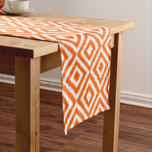 Bold Orange Ikat Squares Mosaic Art Pattern Short Table Runner