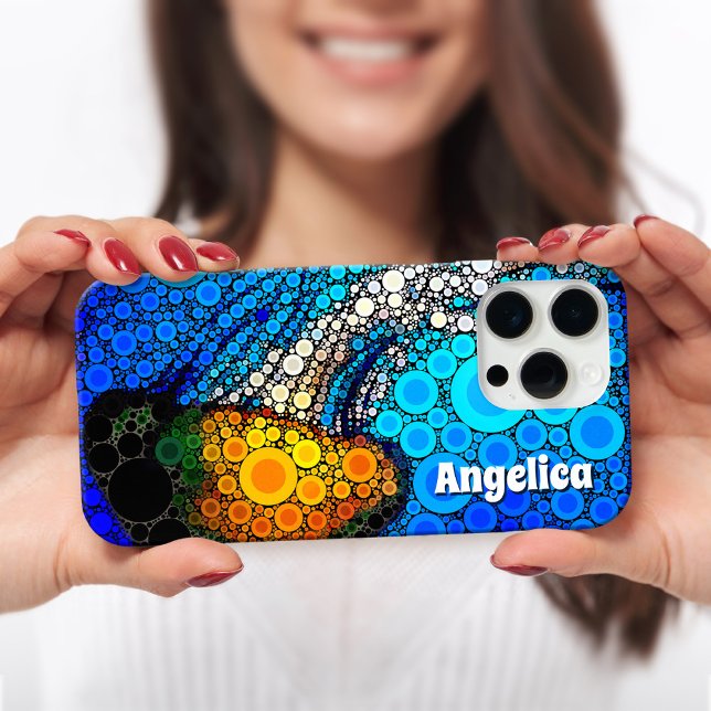 Bold orange jellyfish blue ocean custom name Case-Mate iPhone case (Creator Uploaded)