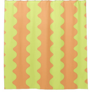 Bold Orange Lime Wavy Stripe Modern Bathroom Decor Shower Curtain