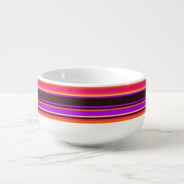 Bold Orange, Magenta, & Purple Striped Soup Mug  (Front)