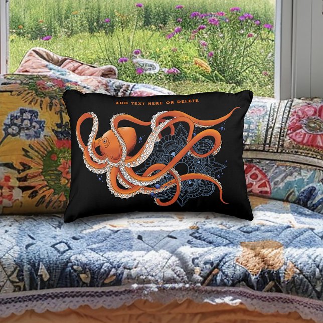 Bold Orange Mesmerizing Octopus Mandala  Accent Pillow (Creator Uploaded)