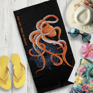 Bold Orange Mesmerizing Octopus Mandala  Beach Towel