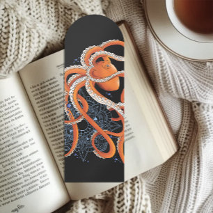 Bold Orange Mesmerizing Octopus Mandala Bookmarks