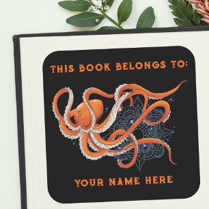 Bold Orange Mesmerizing Octopus Mandala Bookplate