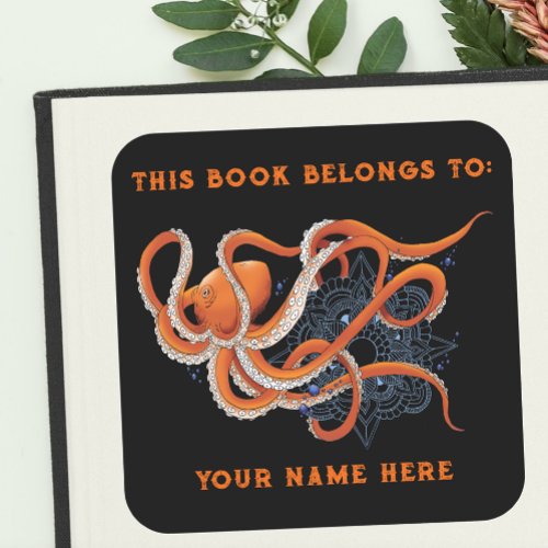 Bold Orange Mesmerizing Octopus Mandala Bookplate