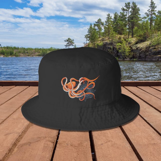 Bold Orange Mesmerizing Octopus Mandala  Bucket Hat (Creator Uploaded)