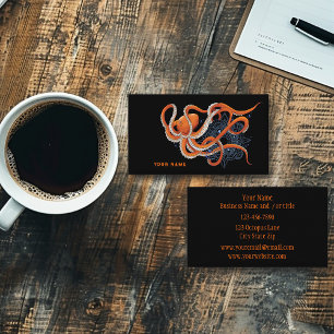 Bold Orange Mesmerizing Octopus Mandala  Business Card