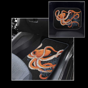 Bold Orange Mesmerizing Octopus Mandala Car Floor Mat