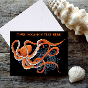 Bold Orange Mesmerizing Octopus Mandala  Card