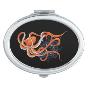 Bold Orange Mesmerizing Octopus Mandala  Compact Mirror
