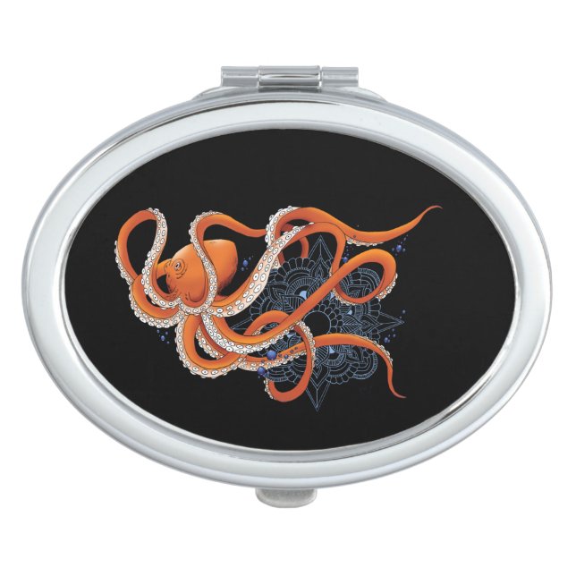 Bold Orange Mesmerizing Octopus Mandala  Compact Mirror (Front)