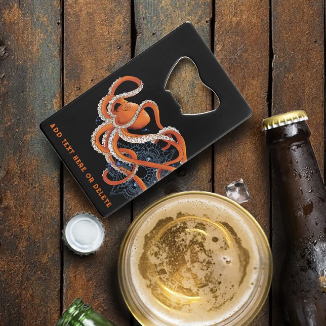 Bold Orange Mesmerizing Octopus Mandala  Credit Card Bottle Opener (Creator Uploaded)