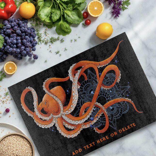 Bold Orange Mesmerizing Octopus Mandala  Cutting Board (Creator Uploaded)