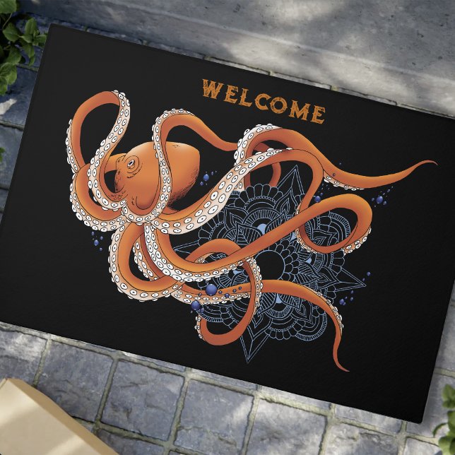 Bold Orange Mesmerizing Octopus Mandala  Doormat (Creator Uploaded)