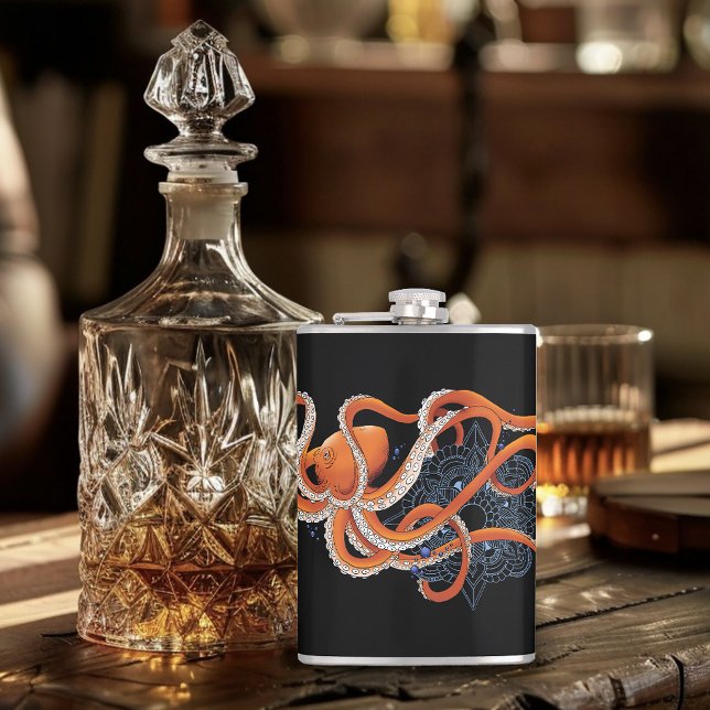 Bold Orange Mesmerizing Octopus Mandala  Flask (Creator Uploaded)