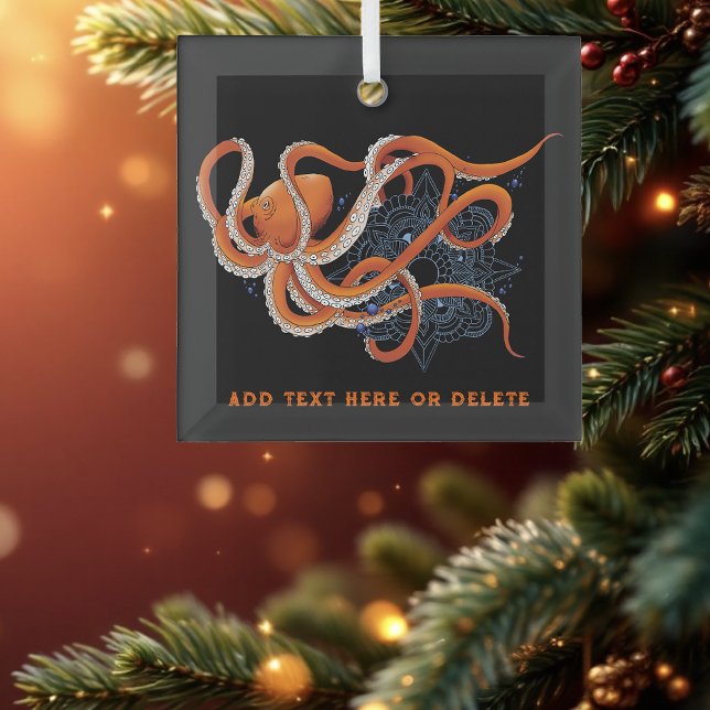 Bold Orange Mesmerizing Octopus Mandala  Glass Ornament (Creator Uploaded)