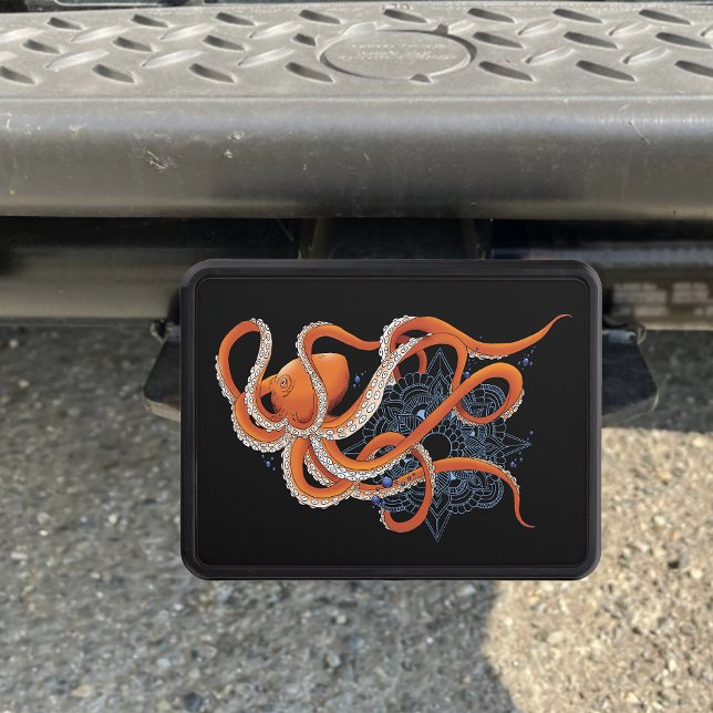 Bold Orange Mesmerizing Octopus Mandala  Hitch Cover (Creator Uploaded)