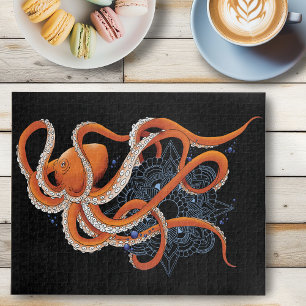 Bold Orange Mesmerizing Octopus Mandala Jigsaw Puzzle