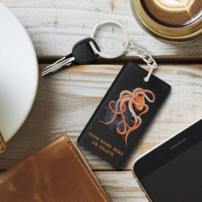 Bold Orange Mesmerizing Octopus Mandala  Keychain (Creator Uploaded)