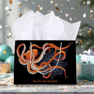 Bold Orange Mesmerizing Octopus Mandala Large Gift Bag