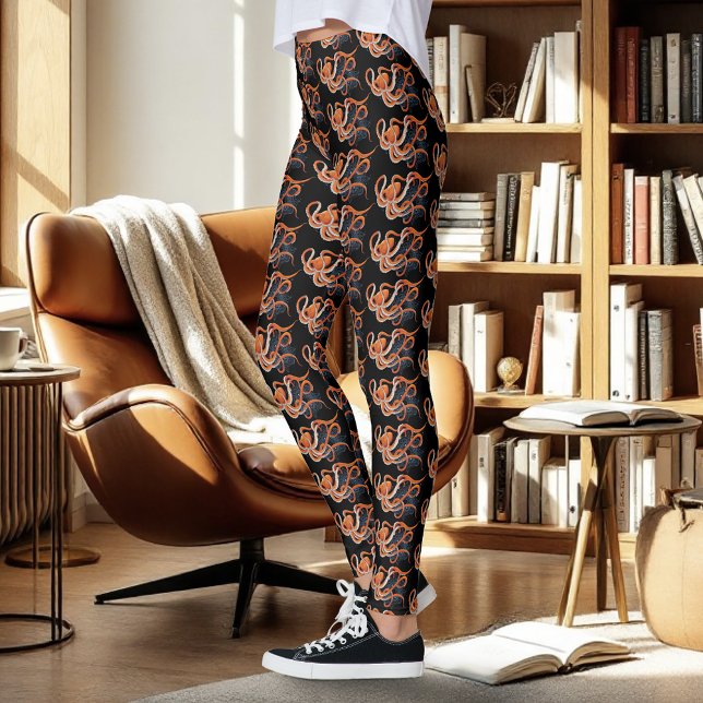 Bold Orange Mesmerizing Octopus Mandala  Leggings (Creator Uploaded)