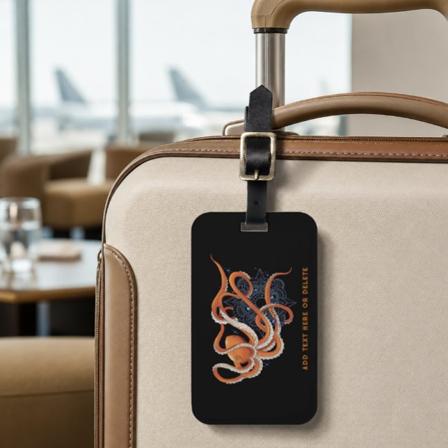 Bold Orange Mesmerizing Octopus Mandala  Luggage Tag (Creator Uploaded)