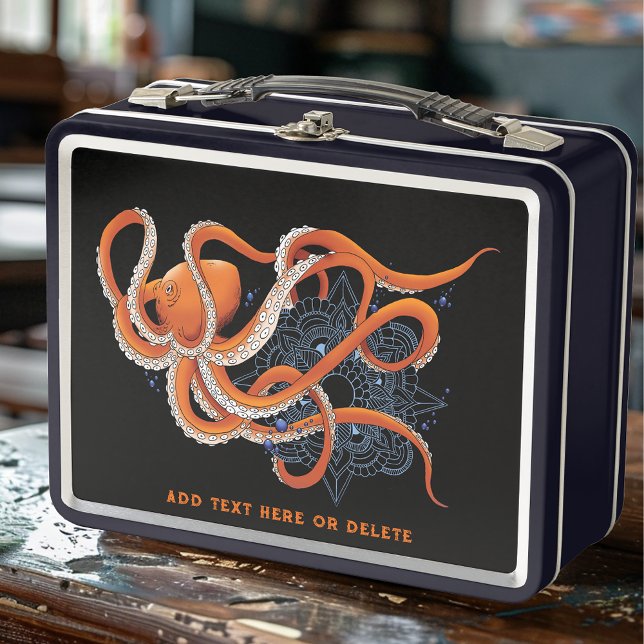 Bold Orange Mesmerizing Octopus Mandala  Metal Lunch Box (Creator Uploaded)