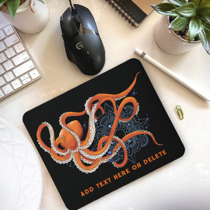 Bold Orange Mesmerizing Octopus Mandala Mouse Pad
