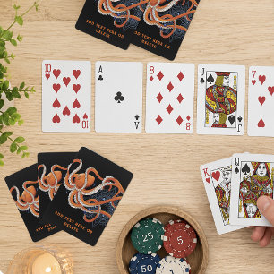 Bold Orange Mesmerizing Octopus Mandala Poker Cards