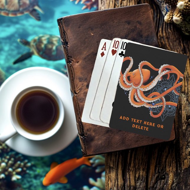 Bold Orange Mesmerizing Octopus Mandala  Poker Cards (Creator Uploaded)