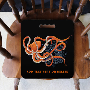 Bold Orange Mesmerizing Octopus Mandala Seat Cushion