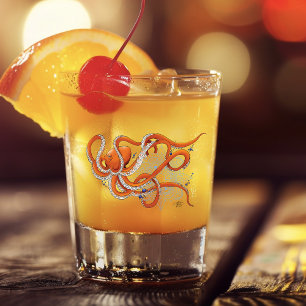 Bold Orange Mesmerizing Octopus Mandala  Shot Glass