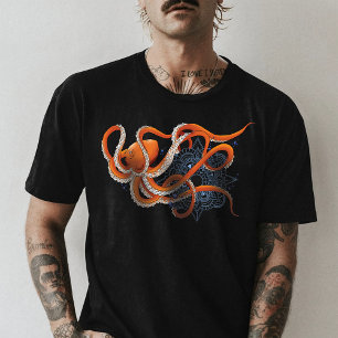 Bold Orange Mesmerizing Octopus Mandala  T-Shirt