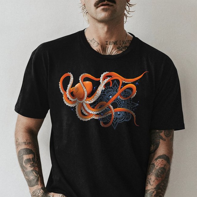 Bold Orange Mesmerizing Octopus Mandala  T-Shirt (Creator Uploaded)