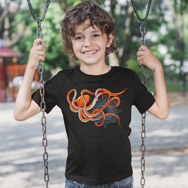 Bold Orange Mesmerizing Octopus Mandala  T-Shirt (Creator Uploaded)
